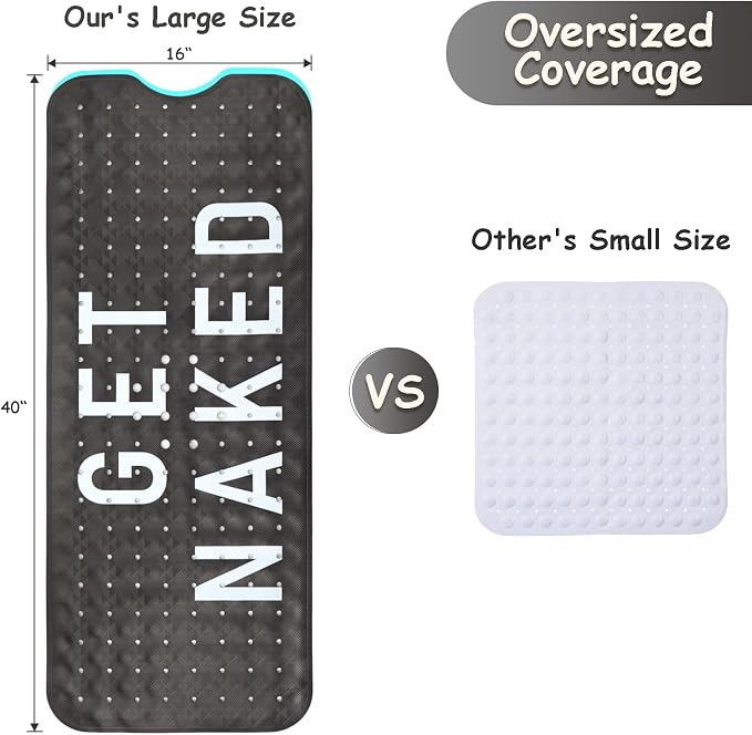 Bathtub Mat Non Slip, Get Naked Extra Long Bath tub Mat Shower Floor Mat with Suction Cups and Drain Holes for Adults Kids Elderly 40 X 16 Inch