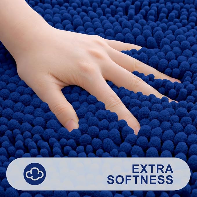 Grandaily Chenille Striped Bathroom Rugs 30x20, Extra Thick and Absorbent Bath Mats, Non-Slip Soft Plush Shaggy Shower Carpet, Machine Wash Dry, Bath Rug for Bathroom, (Medium, Royal Blue)