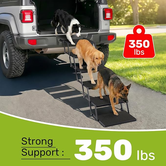Foldable Dog Car Steps - Upgraded Non-Slip Pet Stairs for Large Dogs, Portable Metal Frame Dog Ramps for High SUV, Truck and Cars, Lightweight Pet Ladder with High Load-Bearing Capacity (6 Steps)