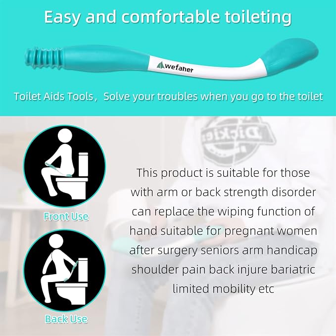 wefaner Toilet Aids Wiping Long Reach （2 Pack）Comfort Wipe Wand Bottom Buddy Toilet Self Tissue Aids for Toileting ,Help Wipe Butt for Overweight People，Limited Mobility,Elderly, Pregnancy,with hooks.