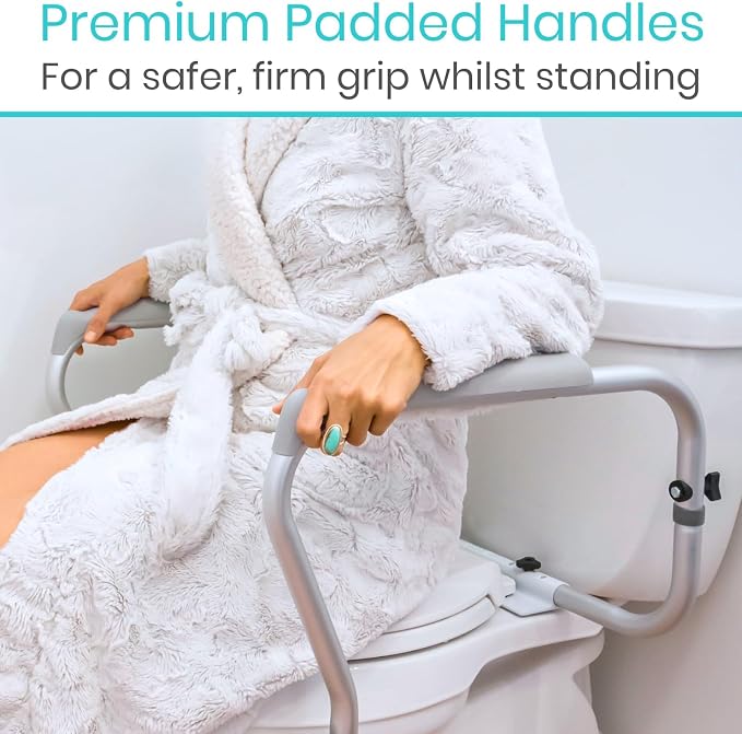 Vive Toilet Frame Rail for Elderly & Disabled - Adjustable Grab Bar Rail with Arms, Safety Support Handles for Seniors, Handicap Bathroom Mobility Aids, Sit to Stand Assist to Help Adults Get Up