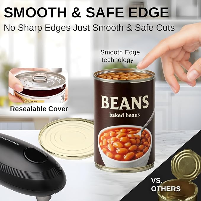 Electric Can Opener for Seniors, One Touch Automatic Battery Operated Can Opener with Smooth Edge, Hands Free, Fits All Can Sizes, Kitchen Gadgets for Arthritis