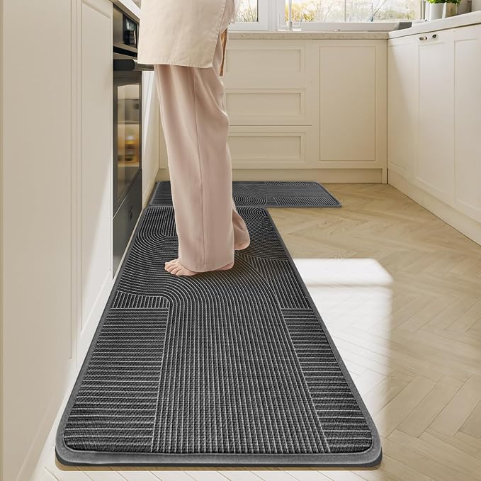 Kitchen Mat Set of 2 PCS, Anti Fatigue Kitchen Floor Mat, Kitchen Runner Cushioned Non Slip for Kichen, Office, Balcony, Gray, 17" x 30"+17" x 47"