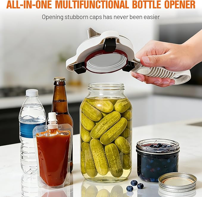 Multifunctional Retractable Bottle Opener, Jar Opener Bottle Opener for Seniors with Arthritis, 4 in 1 Magnetic Stainless Steel Can Opener for Opening Jars Beer Lid Kitchen Gadgets Tool