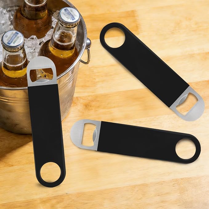 KTOJOY Bottle Opener, 3 Pack Speed Openers, Stainless Steel Flat, Matte Finish, Easy Grip, for Kitchen, Bar or Restaurant, Black