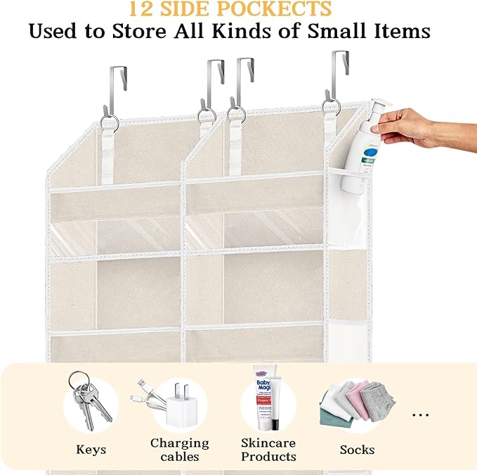 Ofiray-home Over the Door Organizer 6 Tiers, Extra Large Behind Door Storage of 12 Compartments,80 lbs Weight Capacity Hanging Storage Organizer with Clear Window Kids Toys, Shoes, Diapers,Beige