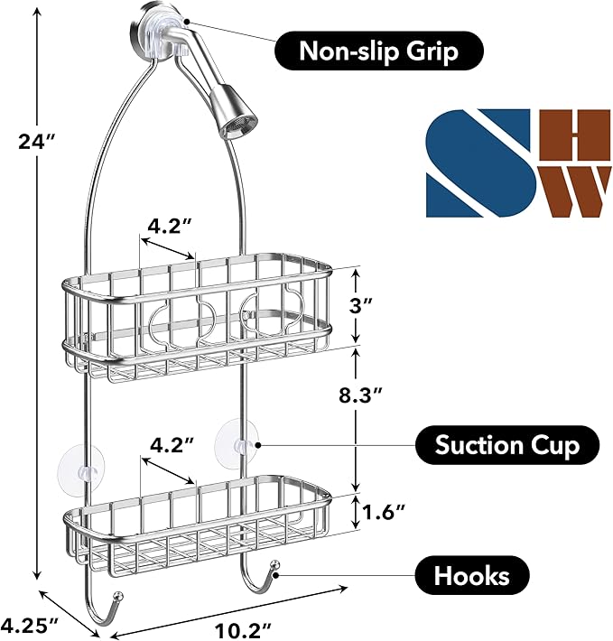 Simple Houseware Stainless Steel Bathroom Hanging Shower Head Caddy Organizer (24 x 10.2 x 4.25 inches)