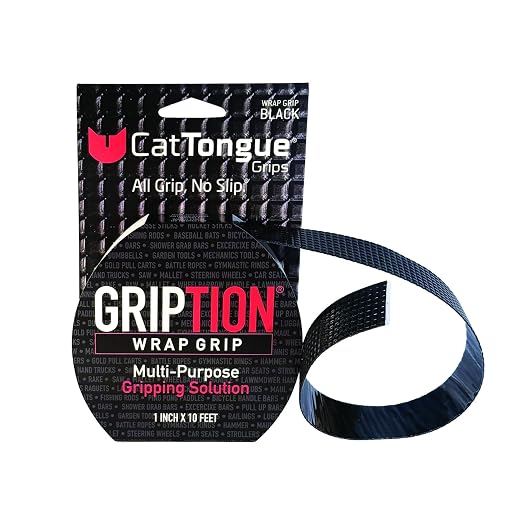 CATTONGUE GRIPS Non-Abrasive Grip Tape Roll - 1” Wide Heavy-Duty, Waterproof Anti-Slip Tape for Wrapping Tools, Grab Bars, Gym Equipment & More - Indoor & Outdoor Non-Skid Solution (Black, 10ft)