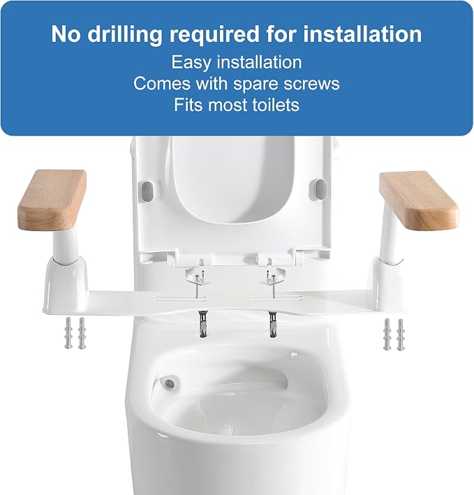 Toilet Safety Rails for Seniors with Space Saving Flip-Up Armrests, Toilet Support Rails for Seniors and Disabled, Pregnant Women, Grab Bars Toilet Safety Frame for Bathroom, Oak
