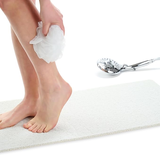 Non Slip Bathtub Mat Shower Mat for Tub - Loofah Bath Mats for Bathroom - 31x16 Bathtub Floor Mat - Textured Anti Slip Bath Mat Without Suction Cups - Secure Mat for Wet Areas (31x16 White)