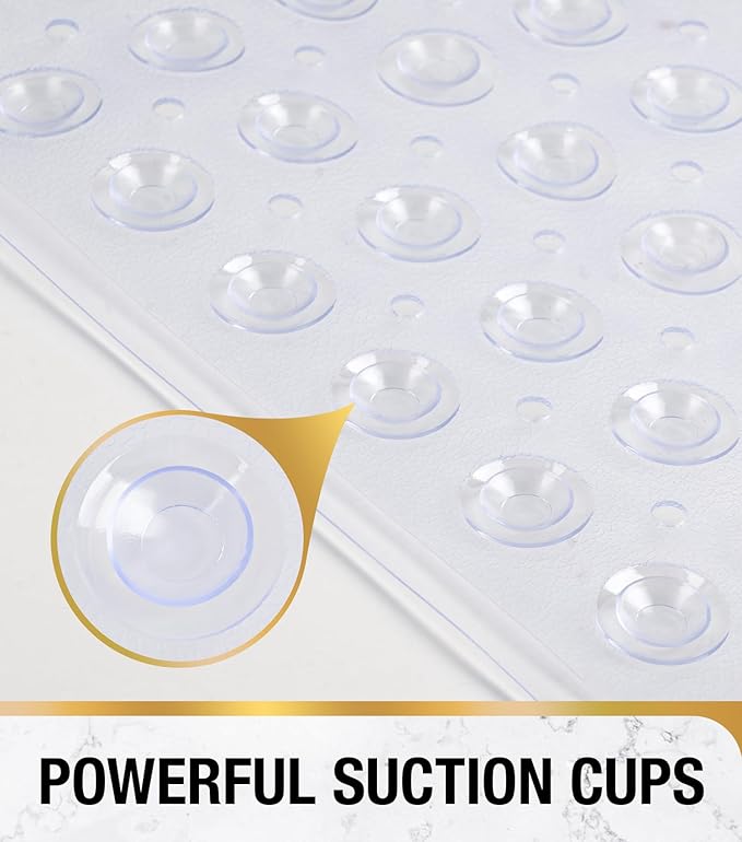 HITSLAM Shower Bathtub Mat Non Slip, 24"x 24" Bath Mat for Tub, Soft PVC Shower Mats for Inside Shower with Suction Cups and Center Drain Hole, Machine Washable Bathroom Floor Mat, Clear