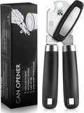 Multifunctional Can Opener Manual, Durable Heavy Duty Handheld Strong Can Opener with Smooth Cutting Edge, Friendly Kitchen Essentials Tool for Seniors, Camping and Bottle Opening-Black