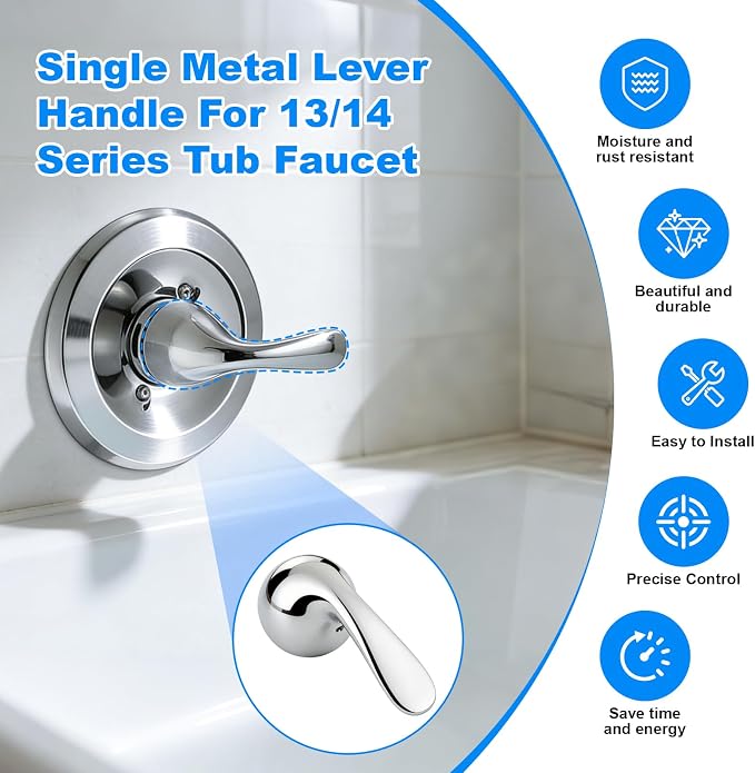 RP48717 Shower Handle Replacement, Compatible with Delta 13/14 Series Tub Shower Faucet, Single Handle Tub and Shower Faucet Handle (Chrome)