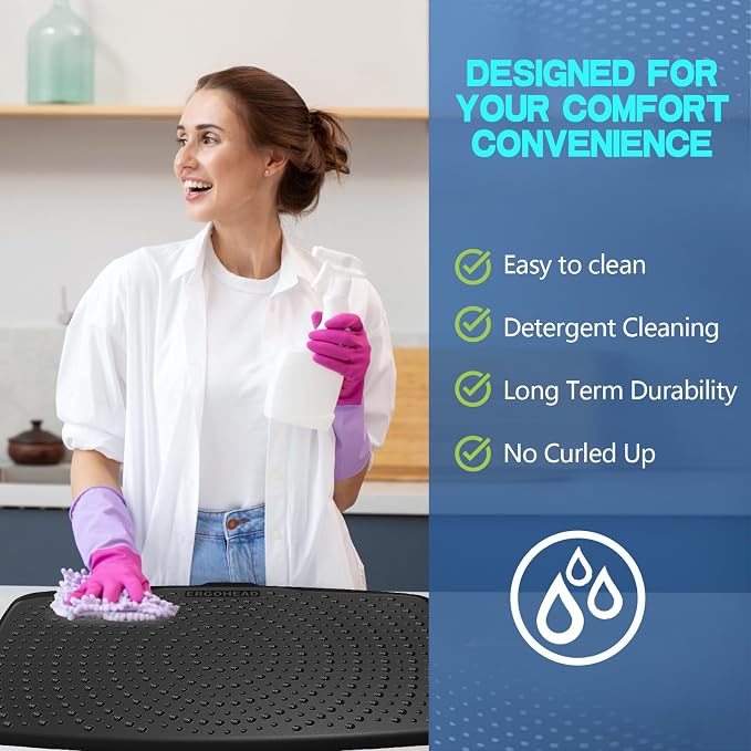 Large Comfort Standing Desk Mat (17"x28") - 3/4 Thick PU Foam Anti Fatigue Foot Massage Mat with Acupressure Points, Non-Slip Waterproof Easy Clean Kitchen Floor Mat for Office Home