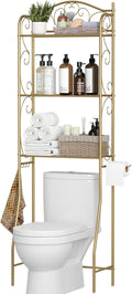 HOME BI Over The Toilet Storage Shelf, 3-Tier Over Toilet Bathroom Organizer Rack, Freestanding Space Saver Toilet Stands with Hooks (Gold)