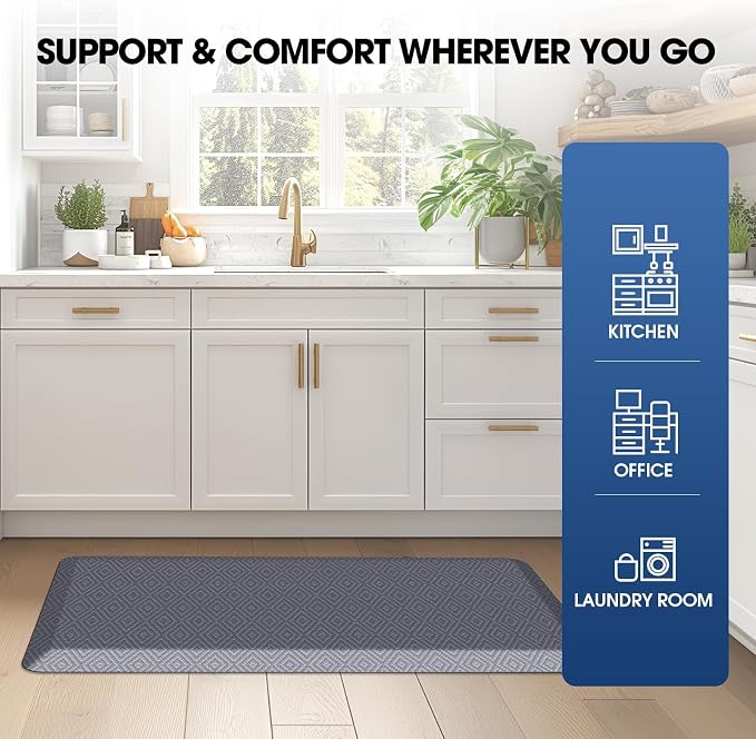 Mattitude Kitchen Mat Cushioned Anti-Fatigue Floor Mat Water Resistant Non-Slip Mats and Rugs Standing and Comfort Desk Mats for House Sink Office Laundry (Light Grey, 17.3"x39")