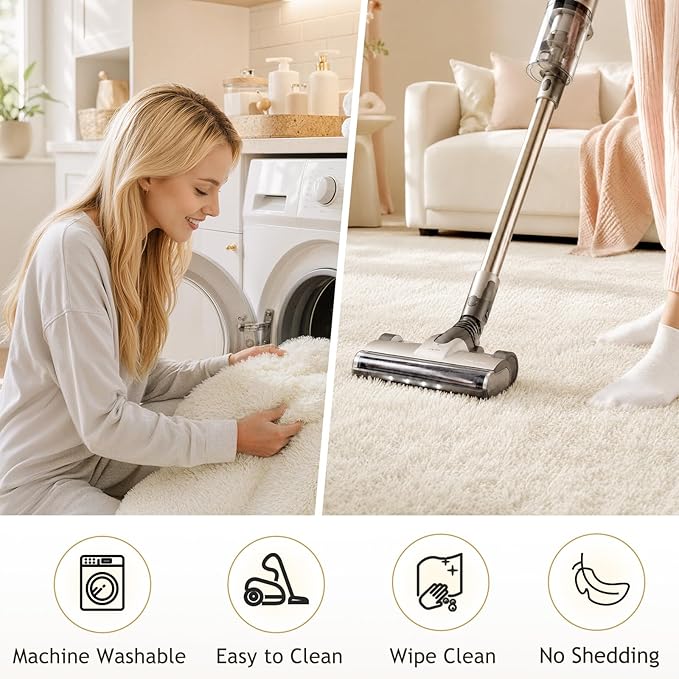Ophanie Area Rugs for Bedroom, Christmas Upgrade Non-Slip Ivory Fluffy Soft Shag Living Room Carpet, Indoor Floor 4x6 Fuzzy Shaggy Plush Nursery Rug for Kids Home Dorm Decor Aesthetic