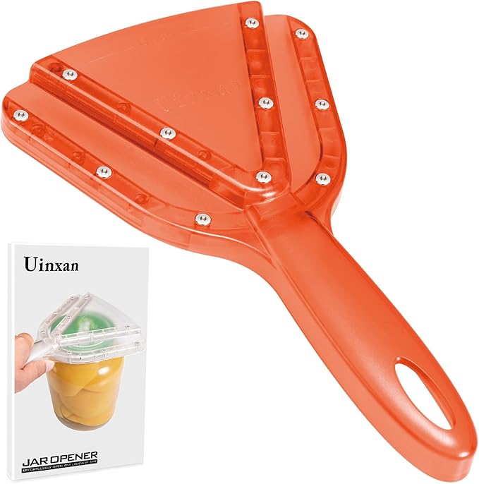 Uinxan Jar Opener for Weak Hands & Seniors with Arthritis - Handheld Manual | Effortlessly Opens Stubborn Screw Lids & Bottle Caps. 304 Stainless Steel. Durable. Patented Kitchen Gadget (Orange)