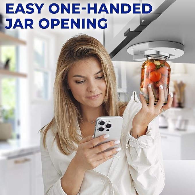 Under Cabinet Lid Jar Opener - for Weak Hands and Seniors with Arthritis - Heavy Duty, Allows to Easily Unscrew Any-Size Lid - Effortless Bottle & Can Opener for your Kitchen