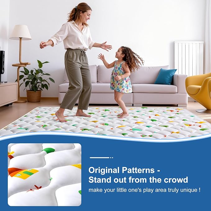 Odorless Premium Foam Baby Play Mat 50" x 50", Soft Microfiber Fabric Crawling Mat for Floor- Comfortable and Hypoallergenic, Non-Slip Cushioned Floor Playpen mat for Infants,Babies,Toddlers