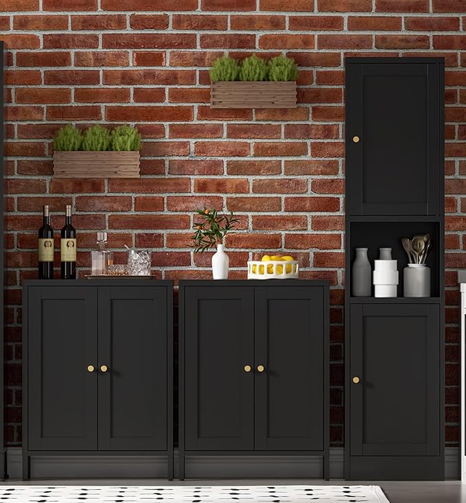 Bevivog Metal Bathroom Storage Cabinet Freestanding, 67" Tall Narrow Pantry Cabinet with Shelves for Kitchen, Skinny Metal Pantry with Hutch, 16" Wide Slim Cabinet for Small Spaces
