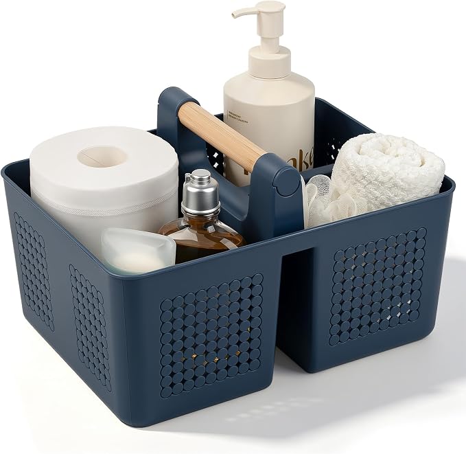 JiatuA Shower Caddy Basket Portable Caddy Organizer with Handle Cleaning Supplies Caddy Plastic Tool Storage for Bathroom Kitchen College Dorm Bedroom, Navy Blue