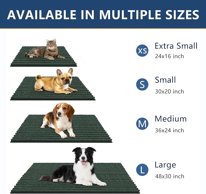 Smiry Dog Door Mat for Muddy Paws 47x32, Absorbent Dirt Trapper, Non-Slip Washable Chenille Entryway Rug for Inside Floor, Green, Layered Pattern