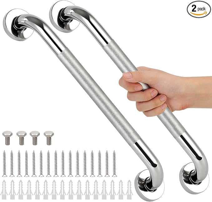 2 PCS Shower Grab Bars for Seniors, 20 Inch Anti Slip Shower Handle, Stainless Steel Bathroom Balance Bar, Safety Hand Rail Support, Assist Bath Handrails for Handicap, Elderly, Pregnant