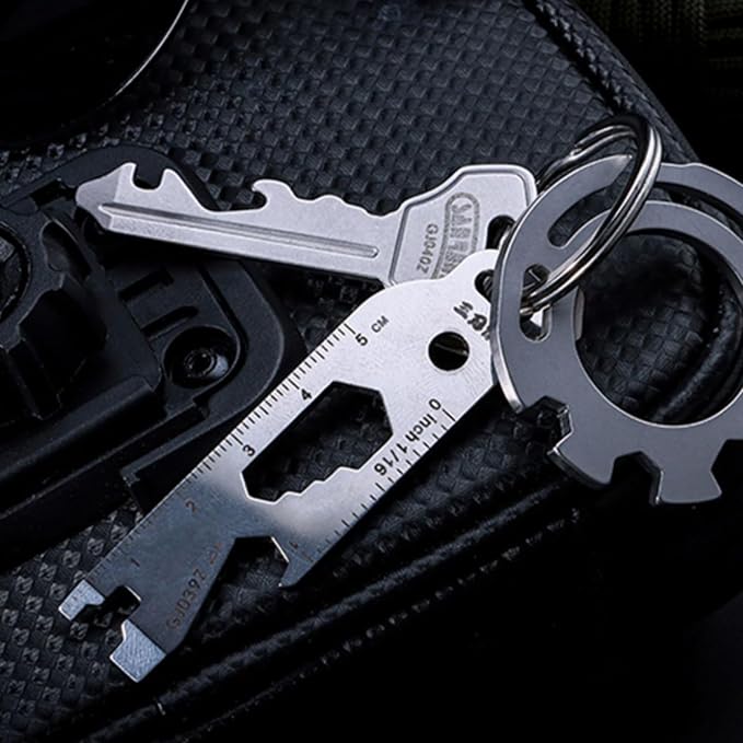 Sanrenmu Keychain Pry Bar Bottle Opener Mini Multi Tool with Wrench Function Stainless Steel Compact Size for Outdoor Camping Hiking