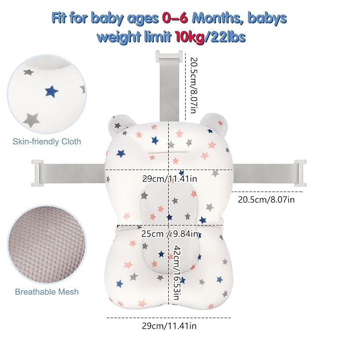 Colorlife Baby Bath Seat Support Net Infant Bathing Seat Support Mat, Adjustable Comfortable Non-Slip Three-Pointed Baby Shower Net Bathtub Sit Up Mesh for Newborn 0-12 Months-Star(No Bathtub)