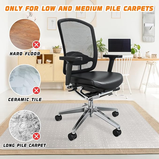 Chair Mat for Carpeted Floor,48''×36'' PVC Carpet Protector for Low Pile Carpets Heavy Duty Effective Grip Anti-Slip,Won't Crack,Easy to Clean for Office and Home