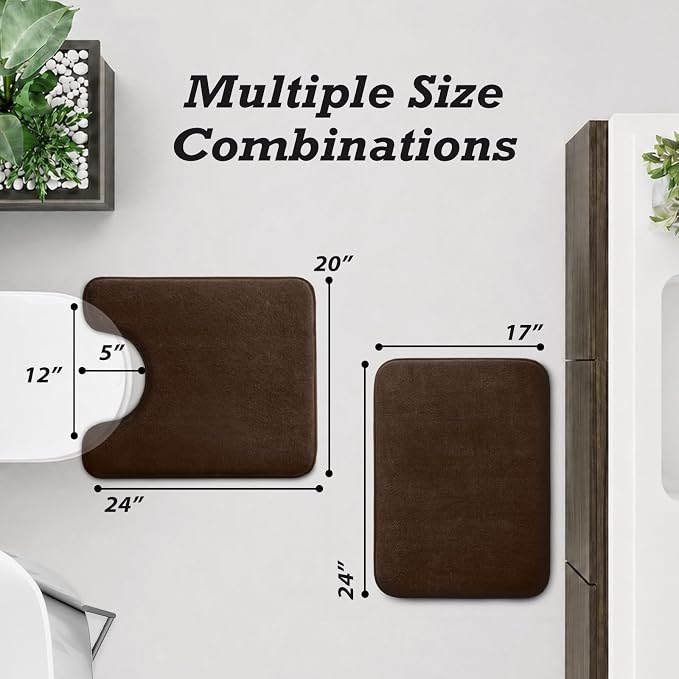 HUXMEYSON Bathroom Rugs Sets 2 Piece, Non-Slip & Quick Dry Bath Mat Set, Ultra Soft Velvet Bath Rugs for Bathroom, Toilet and Shower Floor, Brown