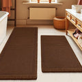 Waffle Bath Mat Set 2 Piece, Boho Woven Modern Bath Rug Absorbent Non Slip, Ultra Soft Bathroom Mats, Machine Washable Knit Bath Rugs with Border for Bathroom, Bedroom, Kitchen, Shower, Tub, Brown