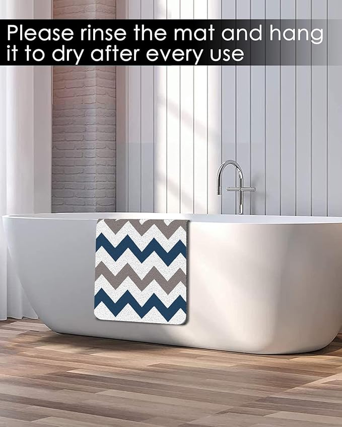 godehone Shower Mats Non Slip Without Suction Cups, PVC Loofah Bathroom Mats, Loofah Mats for Shower and Bathroom, Quick Drying, 15.7×36 Inch, Blue Geometric
