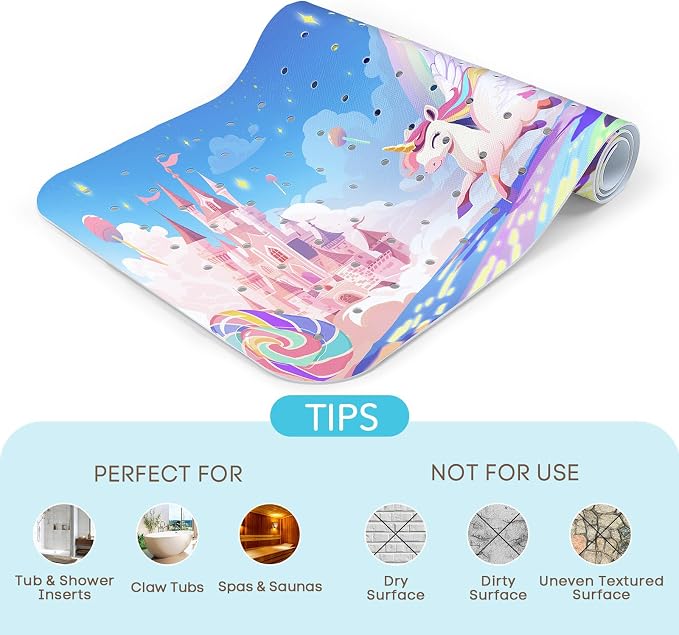 SHUCHING Girl Unicorn Bath Mat for Tub Non Slip-40 X 16 Inch, Kids Bathtub Mat Non Slip, Long Shower Mat Anti Slip for Bathroom, Machine Washable