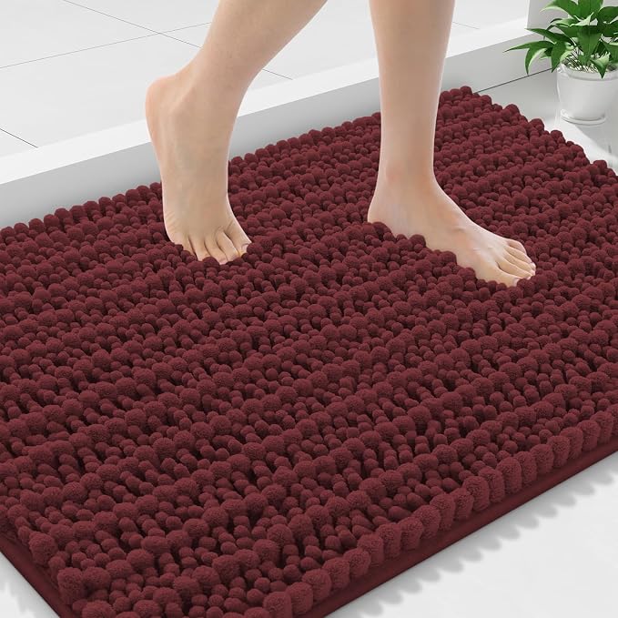 Smiry Bathroom Rugs Mat 36x24, Extra Soft Absorbent Chenille Bath Rugs, Non Slip Rubber Backing Machine Washable Quick Dry Bath Mats for Bathroom Floor, Tub, Shower, Home Accessories, Caramel Red