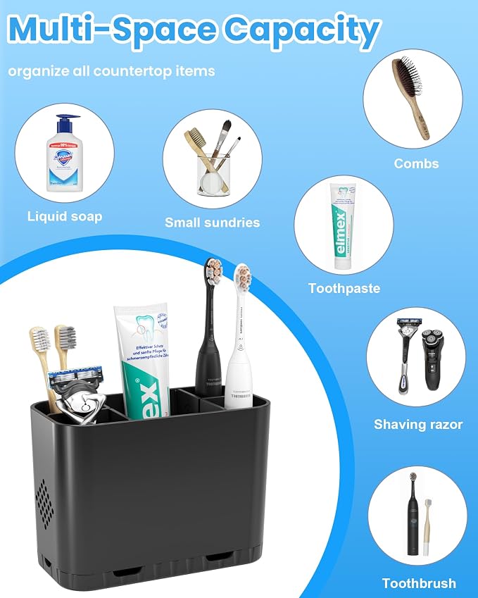 Toothbrush and Toothpaste Holders for Bathrooms Countertop - Detachable 5 Slots Kids Electric Toothbrush Holders Set Wall Mounted with Removable Dividers for Bathroom Decor and Accessories Organizer