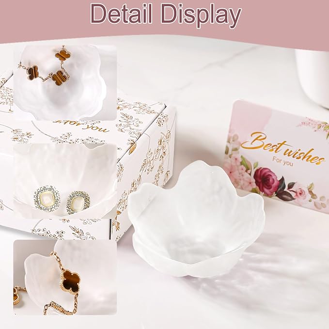 Gifts for Women Flower Jewelry Dish Ring Holder Jewellery Tray Vanity Organizer Room Decor Aesthetic Ring Holder Decorative Tray Trinket Dish Valentine's Engagement Birthday Gifts Stocking Stuffers