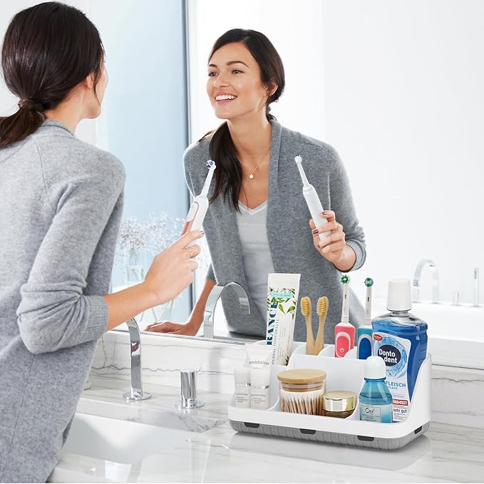 GFWARE Toothbrush Holders for Bathrooms Countertop Organizer - Kids Electric Toothbrush and Toothpaste Holder Detachable 7 Slots Tooth Brush Organization Bathroom Accessories Storage Vanity, White