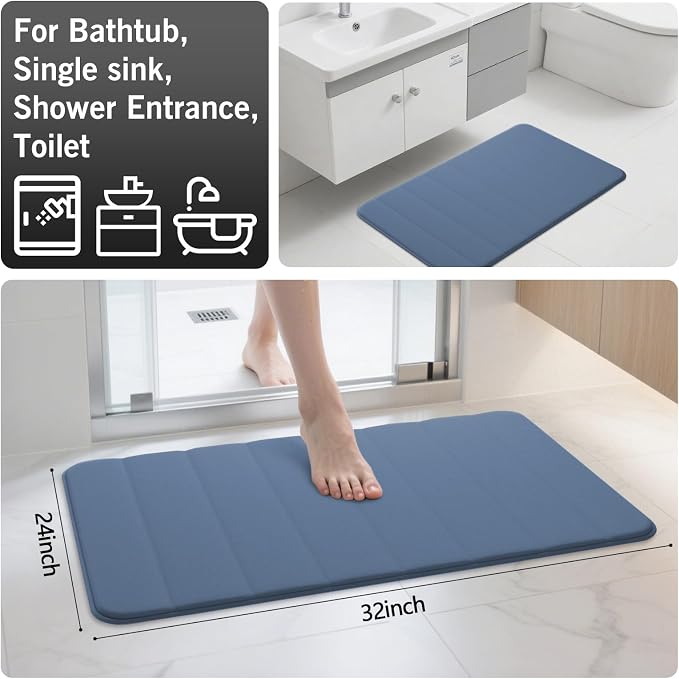 RUN HELIX Bathroom Rugs Set 2 Piece Memory Foam Bath Non-Slip Bath Mat,Washable Room Mats,Absorbent Shaggy Rugs Super Soft Kitchen Mats, Batroom Carpets for Bathroom,Tub,Shower Home Decor（Dark Blue）