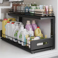 Under Sink Organizer Upgrade To Professional Rails,2-Tier Dual Pull Out Cabinet Storage,Height Adjustable Slide Out Drawers For Bathroom Kitchen,1 Pack-21"Dx12.8"-16.9"H,Black