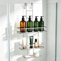 OMAIRA Over The Door Shower Caddy, 3-Tier Hanging Shower Organizer with 8 Hooks & Soap Holder, Height-Adjustable Rustproof Bathroom Shelf for Shower Door, No Drilling Storage Rack, Sliver