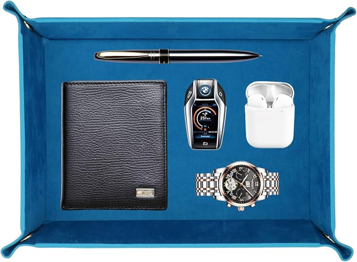 Valet Organizer - Catchall Tray for Jewelry, Wallets, Watches, Keys, Coins, Phones, Glasses - Perfect for Nightstand, Desk, Entryway