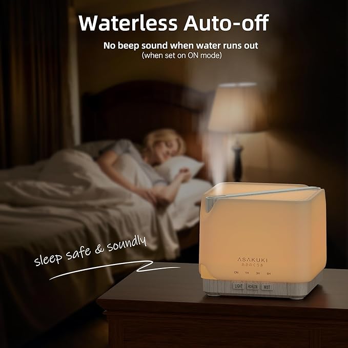 ASAKUKI Essential Oil Diffuser for Home, Large 700 ml Humidifier with Automatic Shut-Off, Quiet Aromatherapy Diffuser with 7 LED Lights for Living Room, Kitchen, Bedroom, Hotel - White