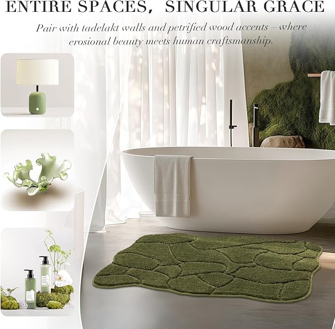 Bathroom Rugs, 32x20 Inches Bath Mats Non Slip, Extra Soft Absorbent Microfiber Shower Bath Rugs Mats Carpet for Bathroom Floor Decor, Machine Washable (Olive Green)