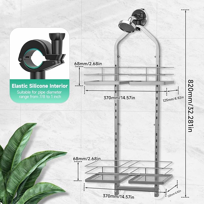 Shower Caddy Hanging for Handheld Showerheads Adjustable Hagging Shower Caddy, Stainless Steel Hose Hanging Shower Organizer 4 Levels Height Shower Rack (Sliver)