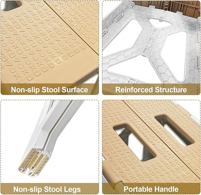 Shower Stool for Shaving Legs, 1 Pack Foot Rest Folding Stool Step to Shave Legs Shaving for Inside Shower Foldable Small Waterproof Plastic Corner Khaki White