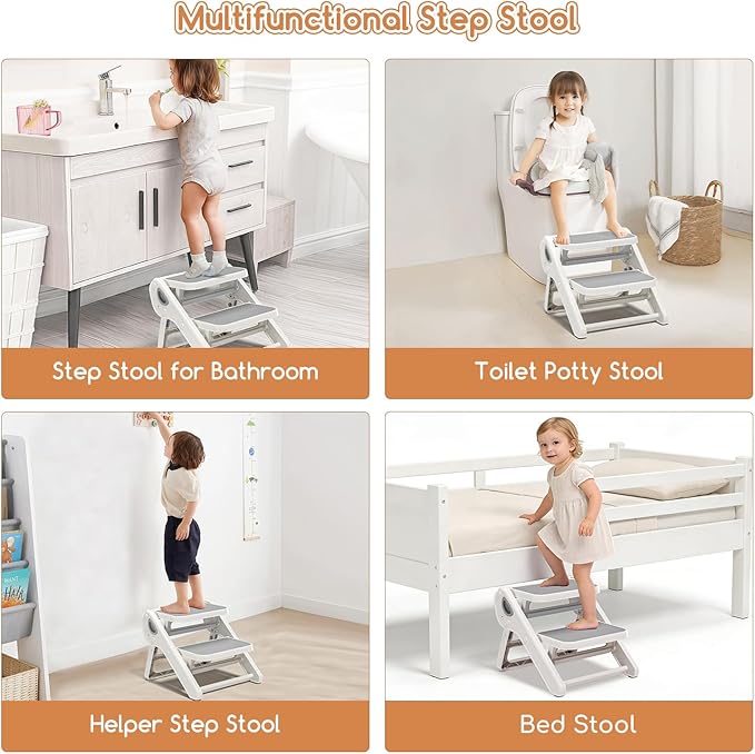 MoreFeel Foldable Toddler Step Stool for Bathroom Sink - 2-Step Kids Stool for Potty Training, Kitchen Counter & Bedroom, Sturdy Non-Slip Child Safety Stool Helper