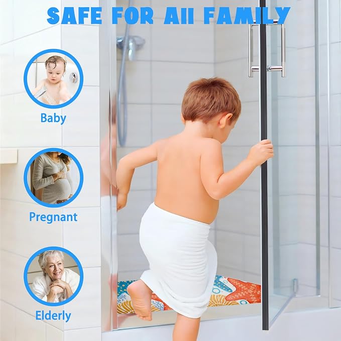 Ocean Bathtub Mat Non Slip, Cute Baby Bath Mat for Tub Rubber Tub Mat, Starfish Seashells Toddler Kids Bath Mats for Bathroom Anti Slip Shower Mat with Suction and Drain Holes Machine Washable,40″x16″