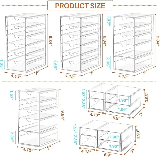 ARSTPEOE 30 Drawers, Acrylic Desk Makeup Organizer, Plastic Drawers Organizer, Stackable Storage Solution for Makeup, Dresser, Office, Bathroom Clear Plastic Craft and Bead Storage Cabinet